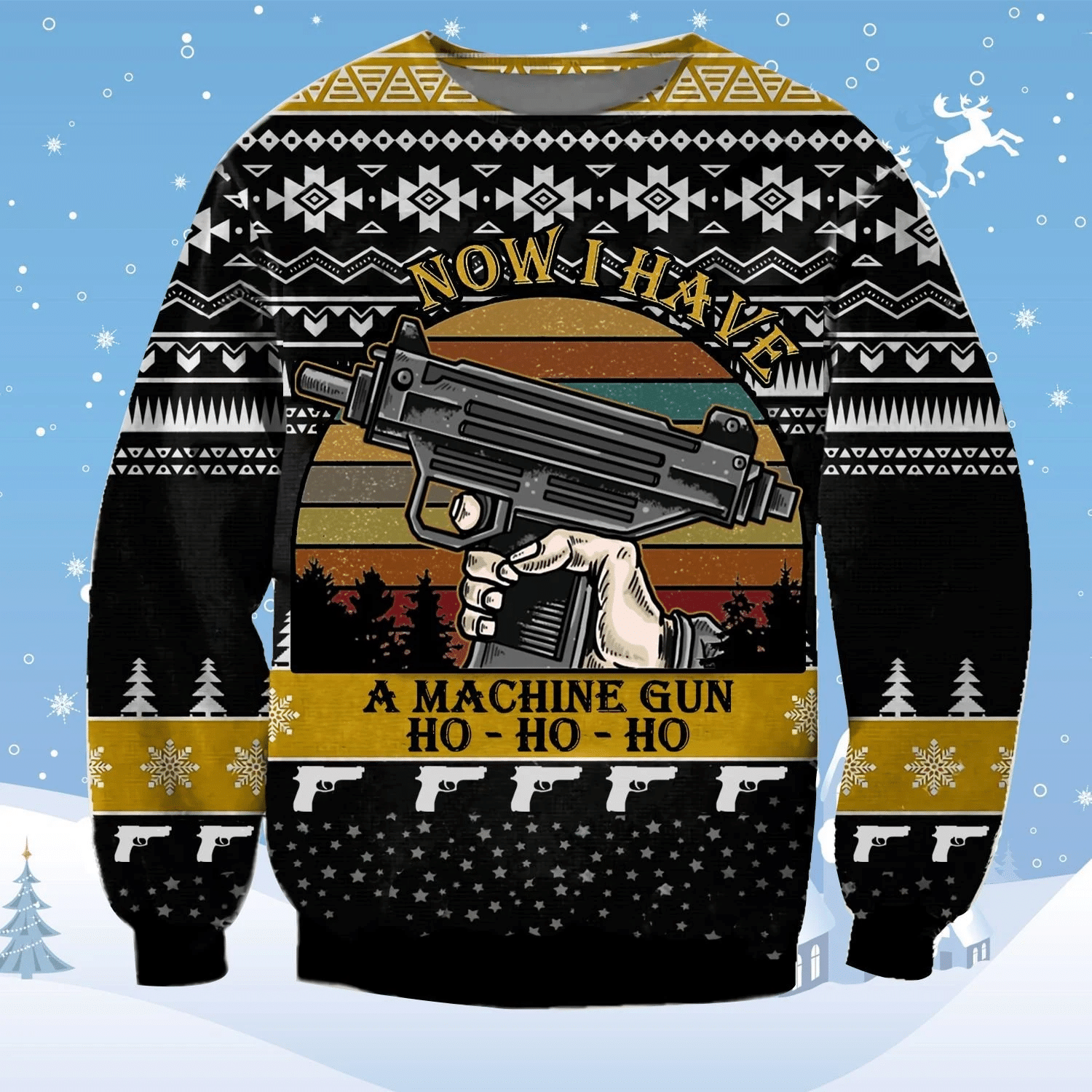 Funny Retro Vintage Now I Have A Machine Gun Hohoho Christmas Ugly Christmas Sweater