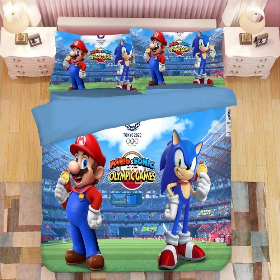 Sonic The Hedgehog Mario #25 Duvet Cover Quilt Cover Pillowcase Bedding Set Bed Linen