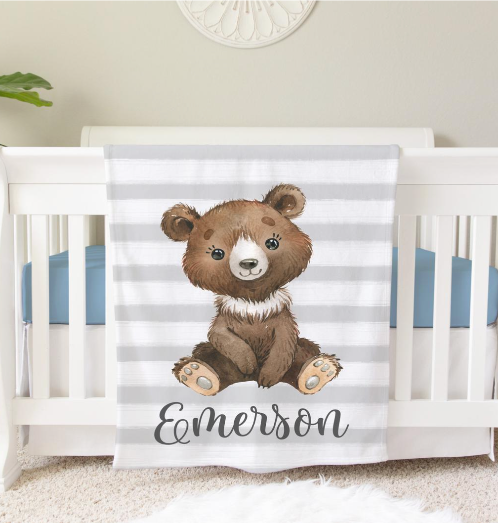 Bear Blanket, Personalized Baby Blanket Gift, Toddler Blanket, Baby Shower Gift