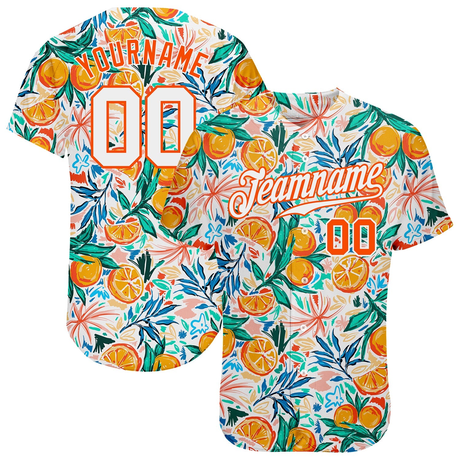 Custom White White-Orange 3D Pattern Design Fruits Authentic Baseball Jersey