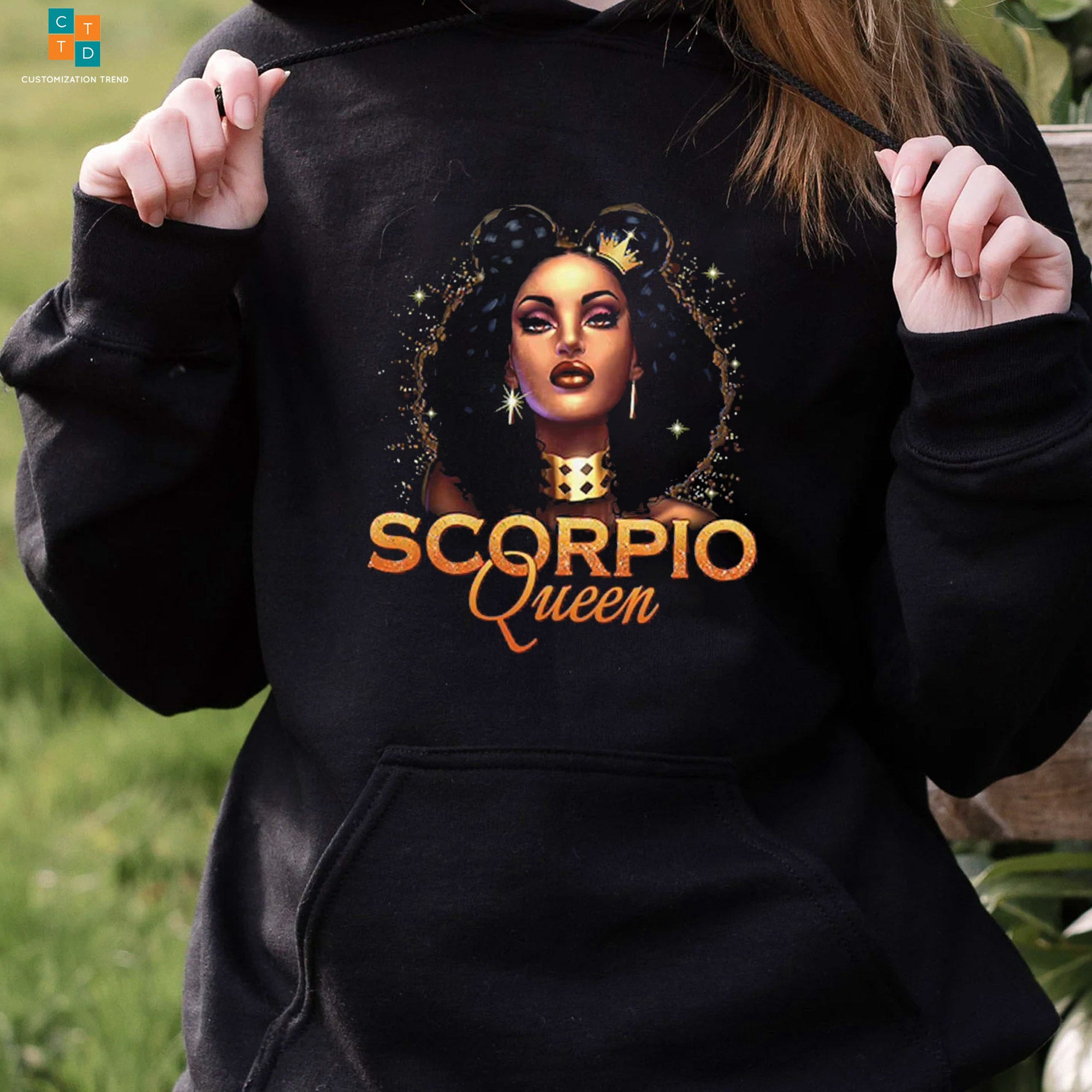 Scorpio Queen Gold Queen Black Woman Hoodie, Shirt