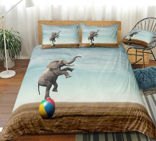 3d Elephant Balancing On A Beach Ball Cotton Bed Sheets Spread Comforter Duvet Cover Bedding Sets