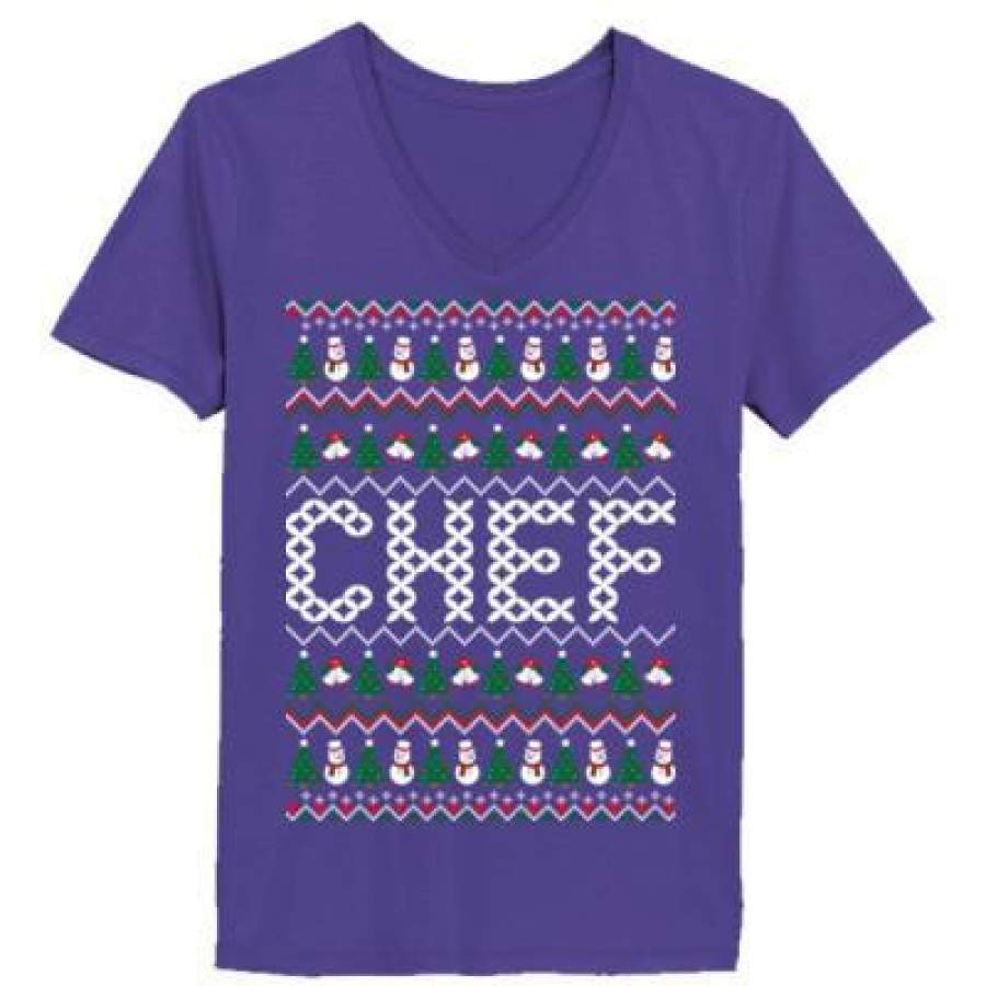 AGR Chef Ugly Christmas Sweater – Ladies’ V-Neck T-Shirt