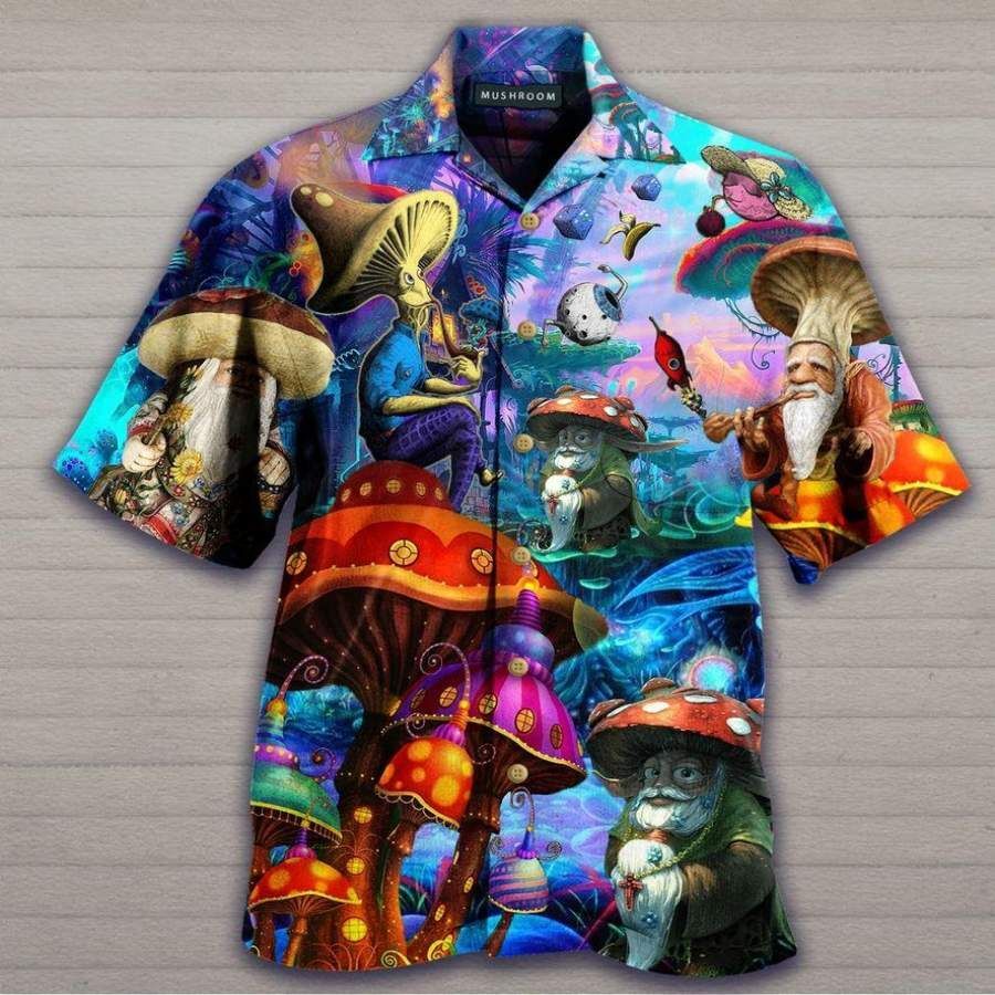 Magic Colorful Mushroom With Old Man Hawaiian Shirts – Jamestees Store