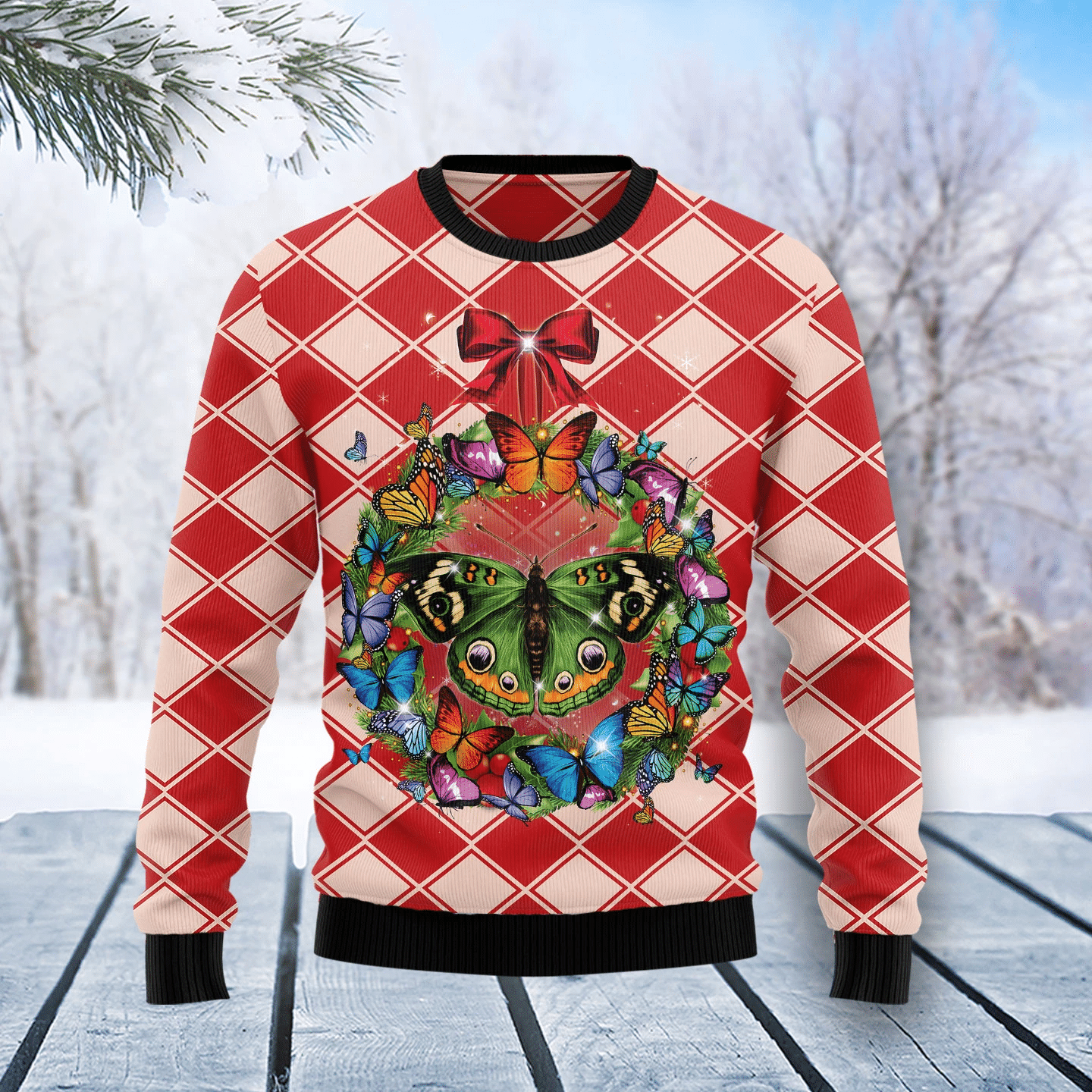 Butterfly Wreath Christmas Ugly Sweater