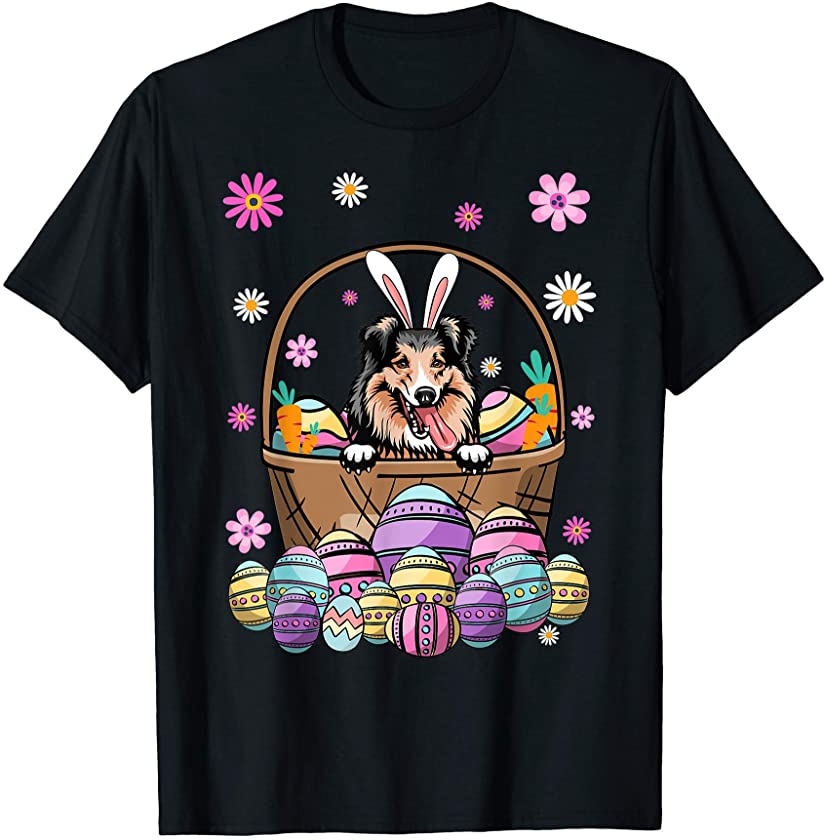 Bunny Shetland Sheepdog Happy Easter Day Lover Egg Hunt T-Shirt