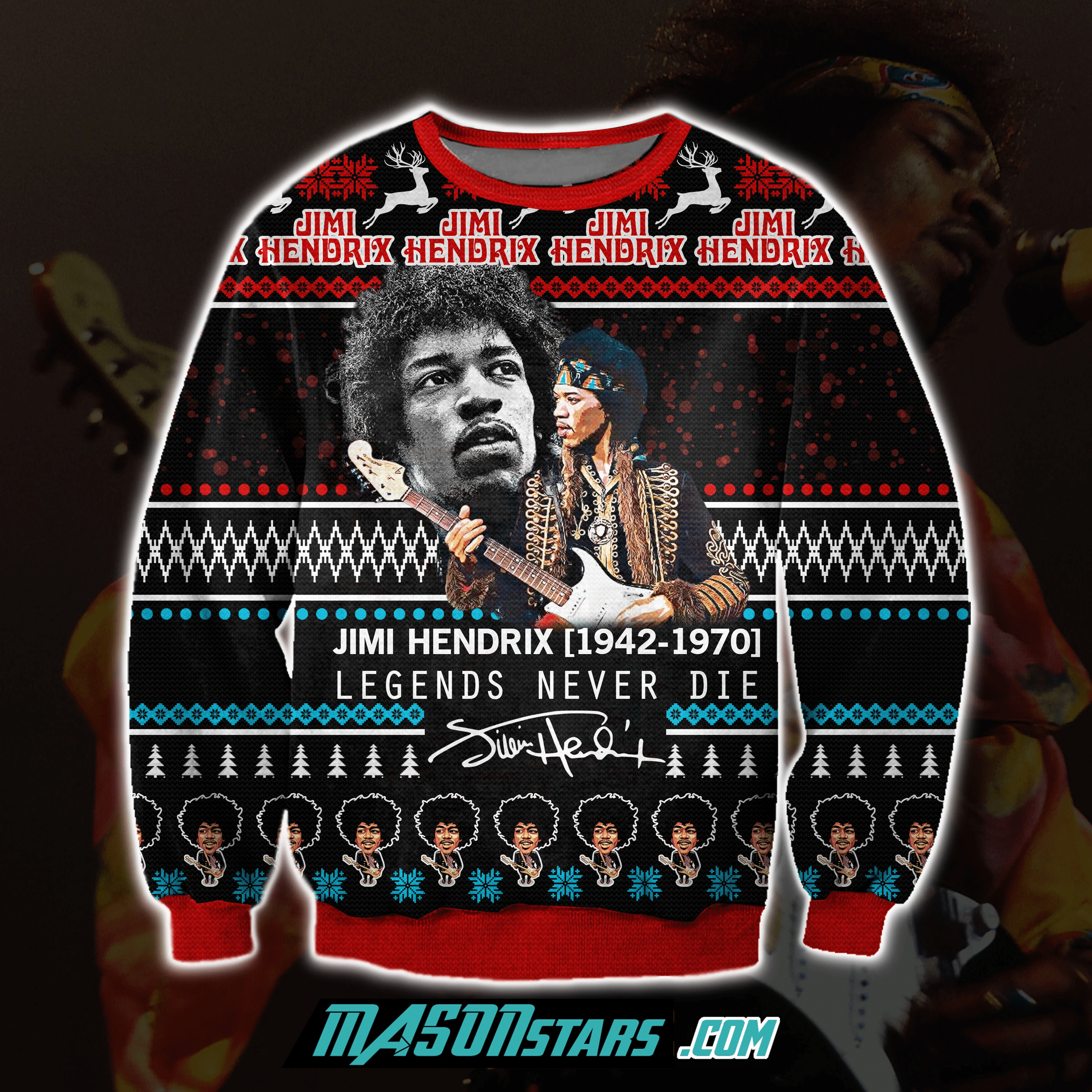 Jimi Hendrix 3D Print Ugly Christmas Sweater