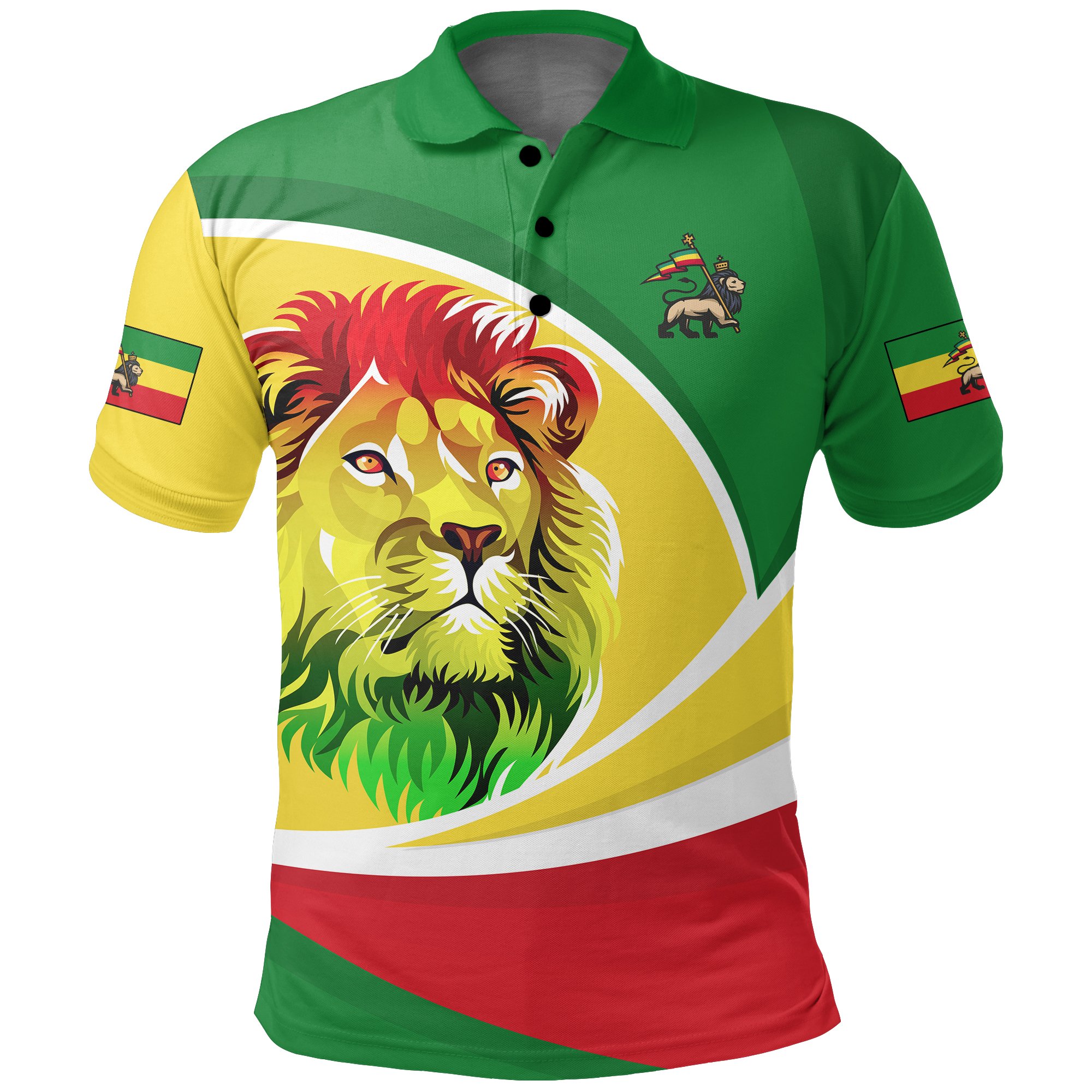 1stTheWorld Ethiopia Polo Shirt, Ethiopia Lion Rasta Active A10