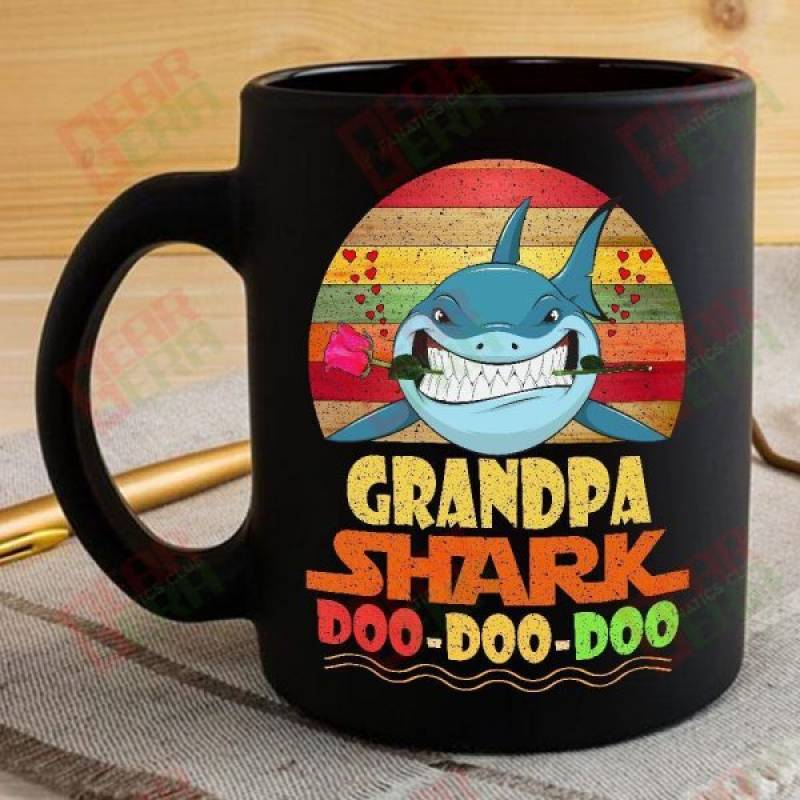 Vintage Grandpa Shark Doo Doo Doo Coffee Mug Retro Shark And Rose Mens Custom Father’s Day Mother’s Day Gift Idea GE579