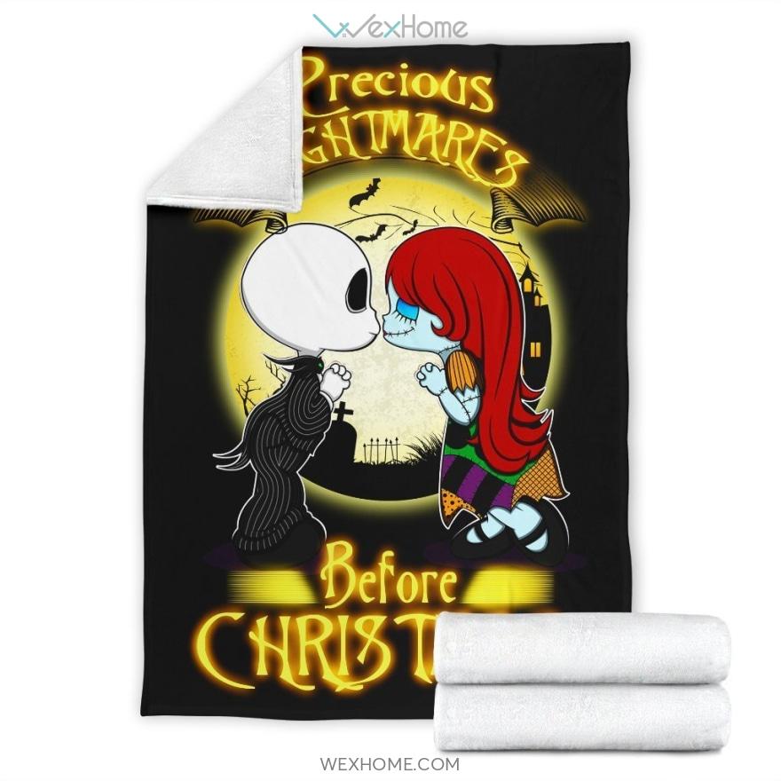 Chibi Jack Skellington And The Nightmare Before Christmas Sally Premium Blanket