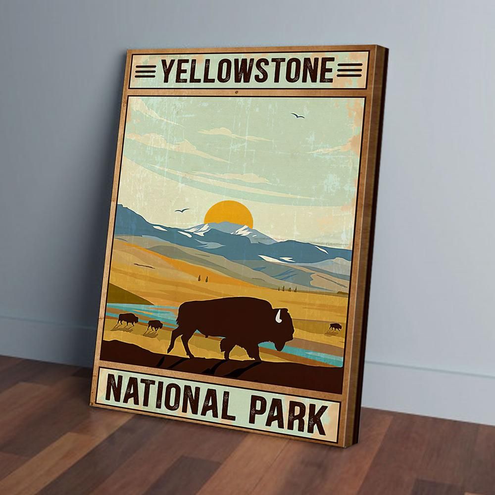 Yellowstone National Park Rhino Vintage Animal Wall Art Decor Matte Canvas