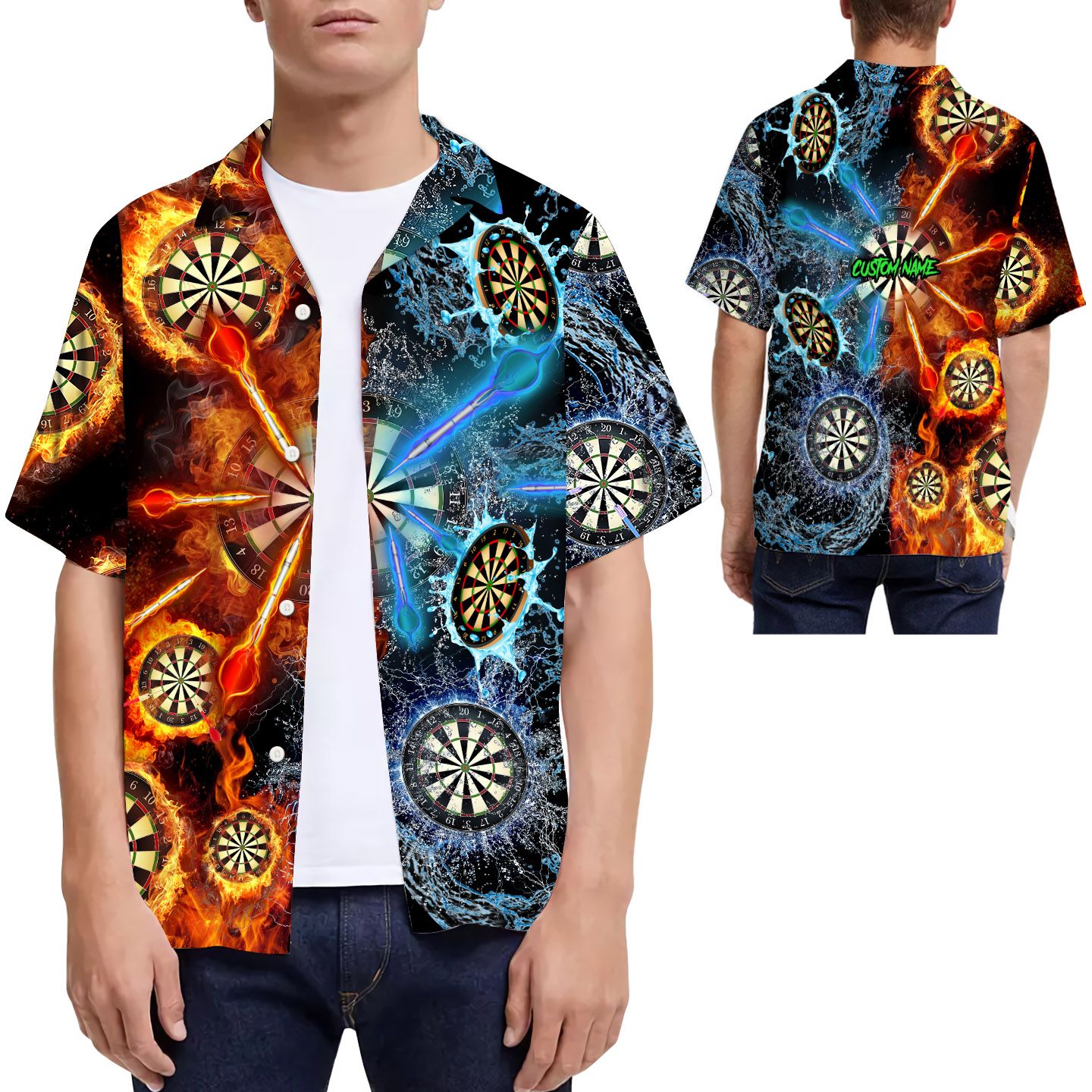 Fire And Water Darts Custom Name Men Hawaii Shirt For Game Lovers Ha8512