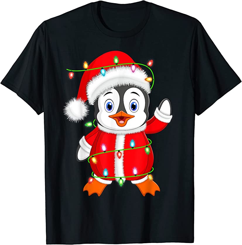 Penguin Lover Xmas Lighting Santa Penguin Christmas T-Shirt