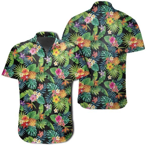 Tropical Pattern With Pineapples Palm Leaves And Flowers Hawaiian Shirt V1