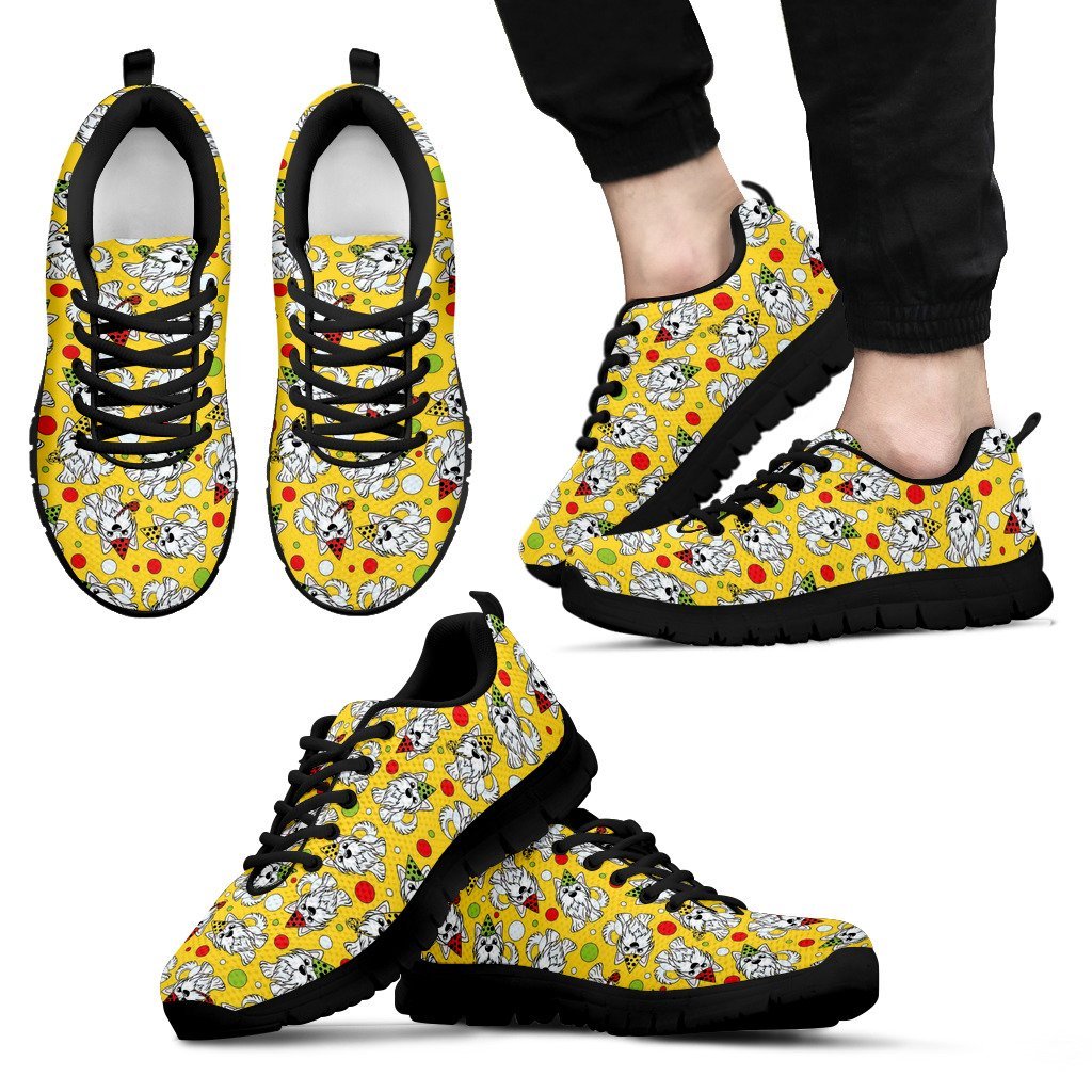 Puppy Yorkshire Terrier Dog Print Pattern Black Sneaker Shoes For Men Women