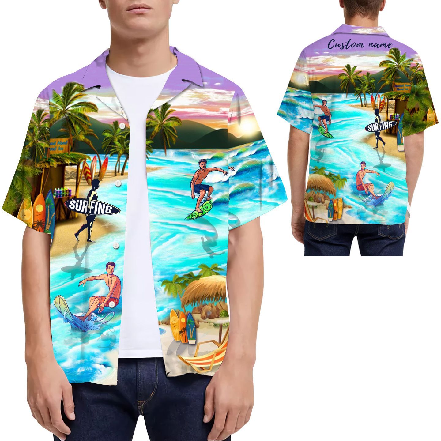 Beach Shirt Beach Surfing Custom Name Hawaiian Shirt For Men For Sport Lovers