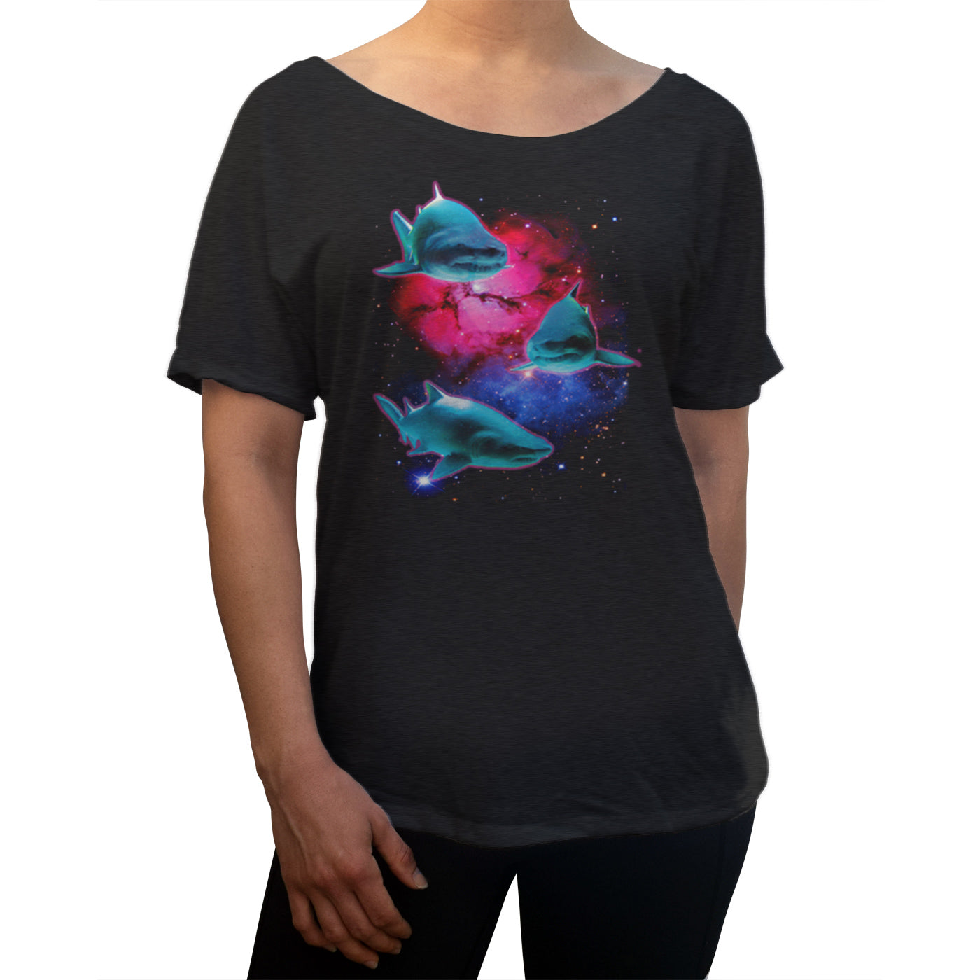 Women’S Sharks In Space Scoop Neck T-Shirt