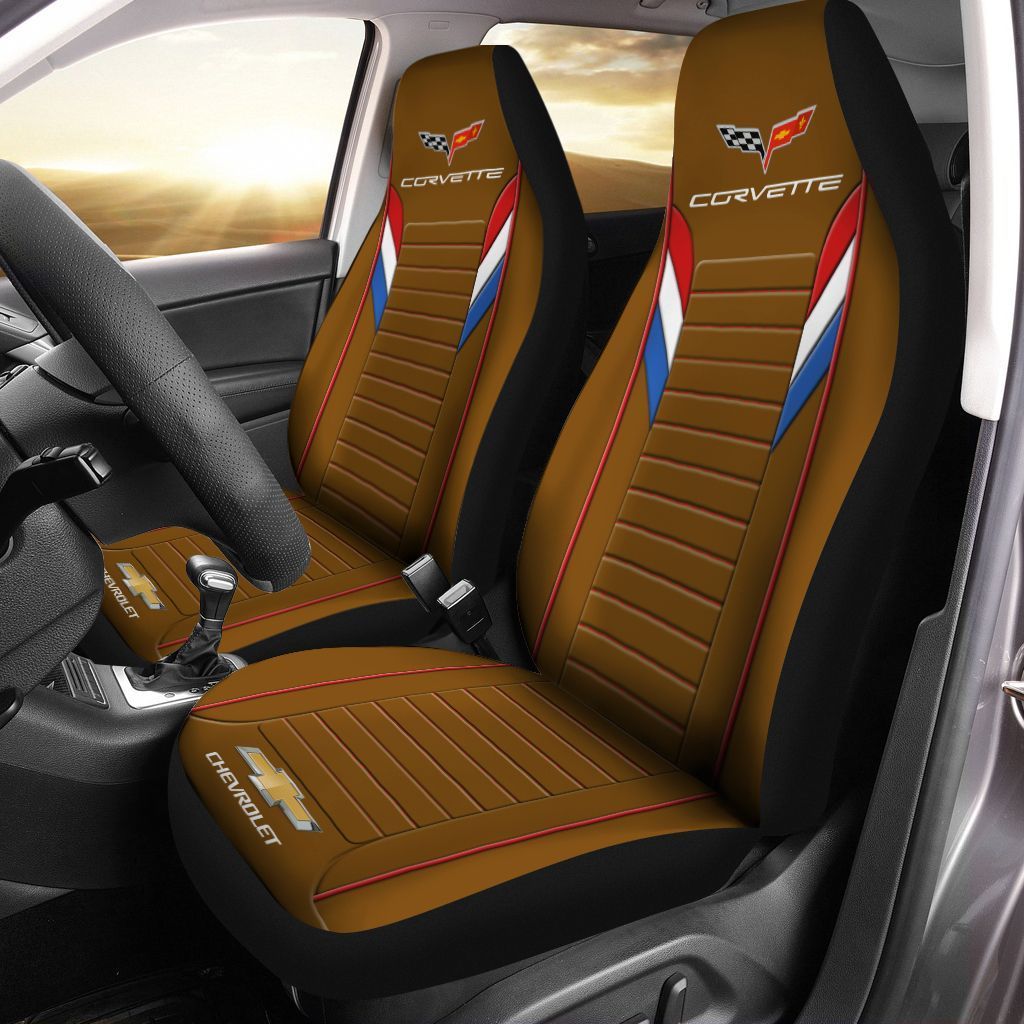 Chevrolet Corvette Tin-Nh Car Seat Cover (Set Of 2) Ver 2 (Brown)