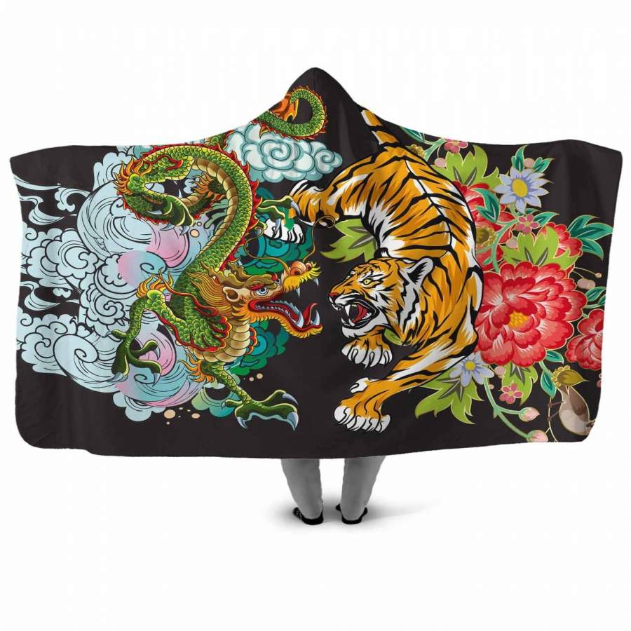 Tiger vs Dragon Hooded Blanket