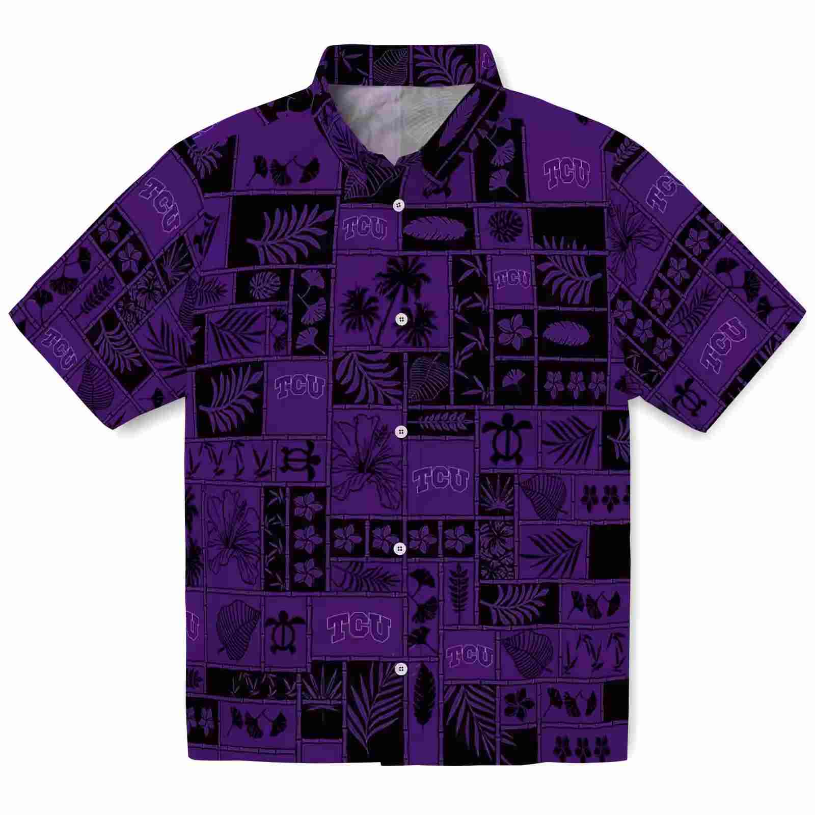 Tcu Horned Frogs Tropical Patchwork Purple Black Hawaiian Shirt