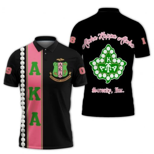 Alpha Kappa Alpha Pearl Ivy Emblem Pearl Line Black Polo Shirt