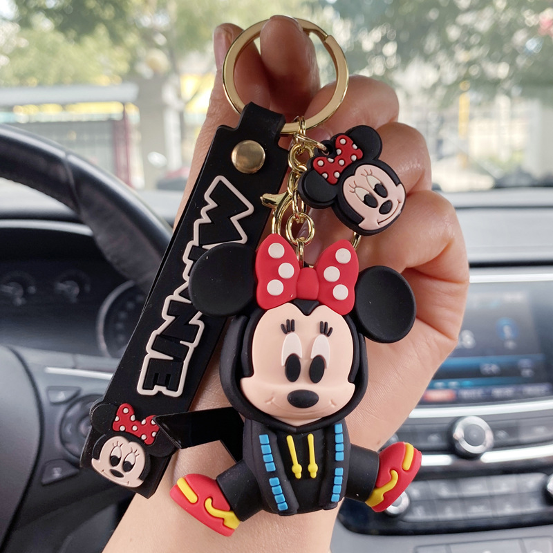 Cute Cartoon Sitting Trendy Sweatshirt Keychain Mickey Minnie Stitch Pooh Bear Tigger Donald PVC Pendant Keyring alx