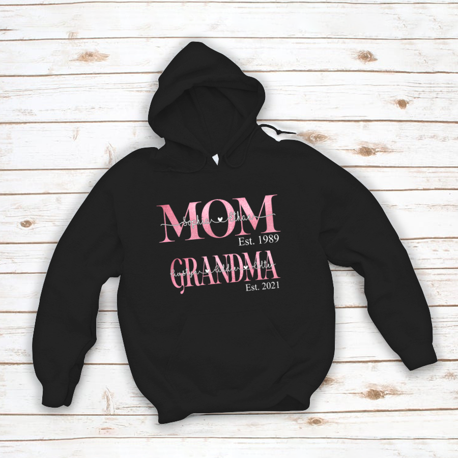 Personalized Mom Grandma With Grandkids Pink Hoodie