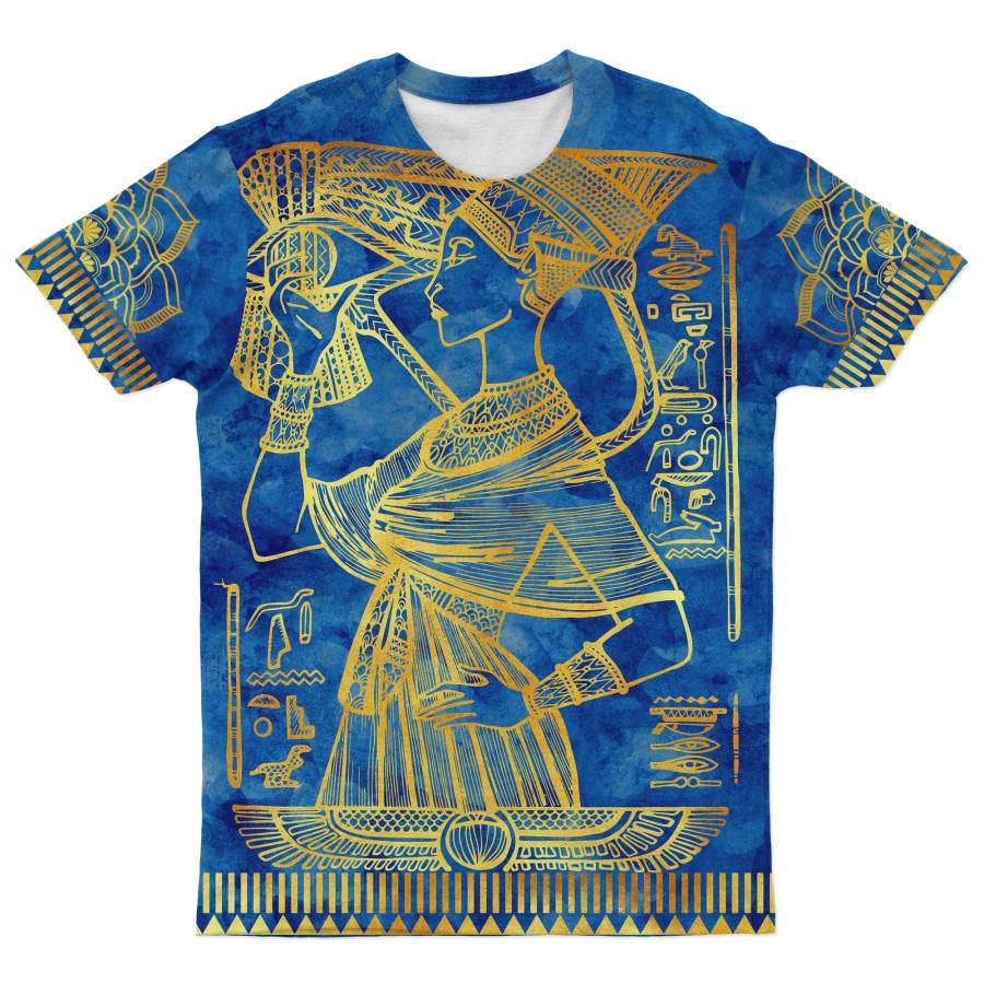 Egyptian Queen Pattern In Blue T-shirt