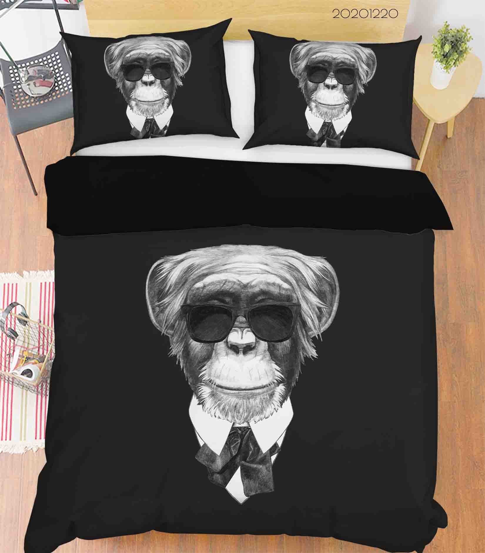 3D Hand Drawn Animal Black Monkey Quilt Cover Set Bedding Set Duvet Cover Pillowcases 130 Lqh