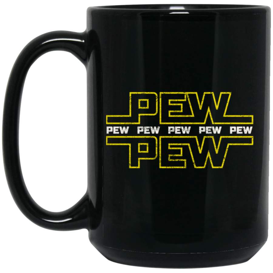 Vintage Pew Pew Pew Sci-Fiction Inspired Space 15 oz Black Mug