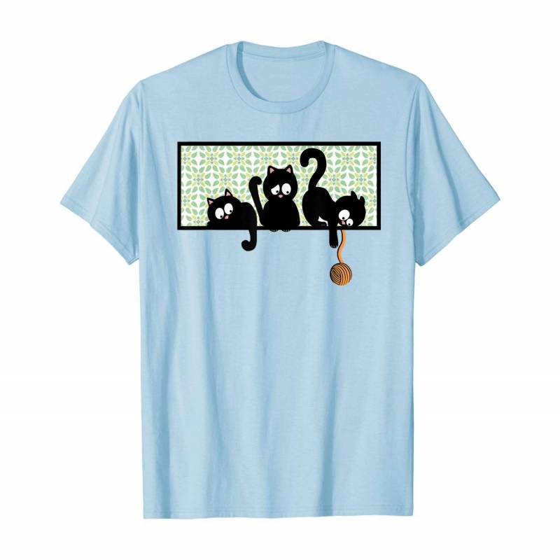 Black Cat Kittens Playing On Shelf W/ Yarn For Men Women Kid T-shirt