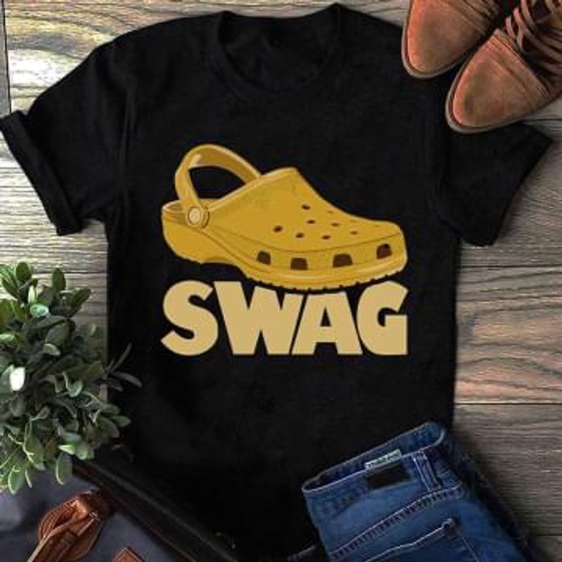 Swag Crocs Black Men Women Cotton T Shirt