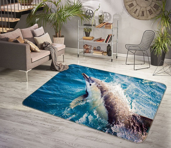 3D Dolphin Jumping Over The Sea Area Rug Home Decor