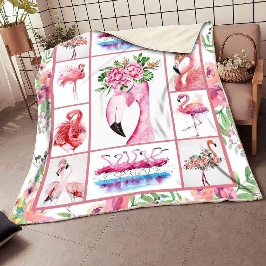 Beautiful Flamingo Wear Wreath Pattern Fleece Blanket, Sherpa Blanket, Gift For Parent, Family Member, Friends Gift, Christmas Gift, Home Decor, Home Living