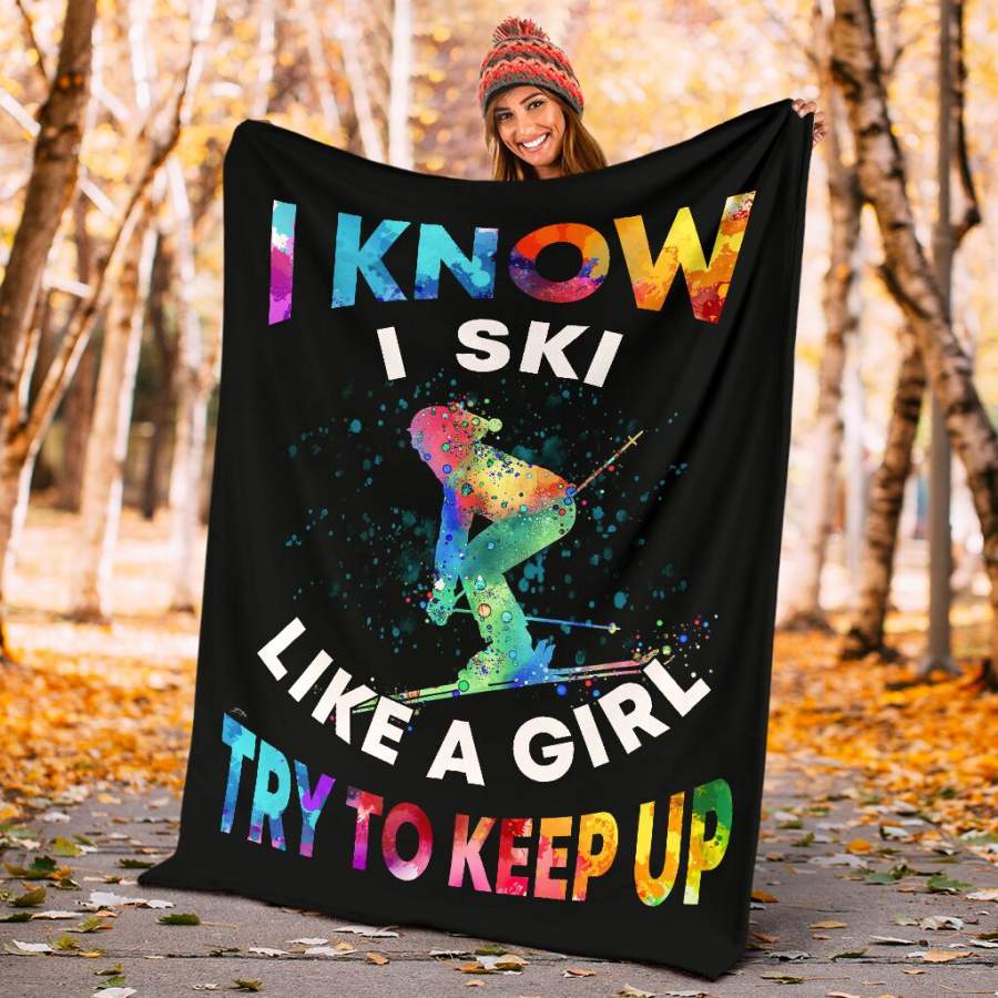 Wozoro Quilt Blanket Skiing I Know I Ski Like A Girl Twin Queen King Size