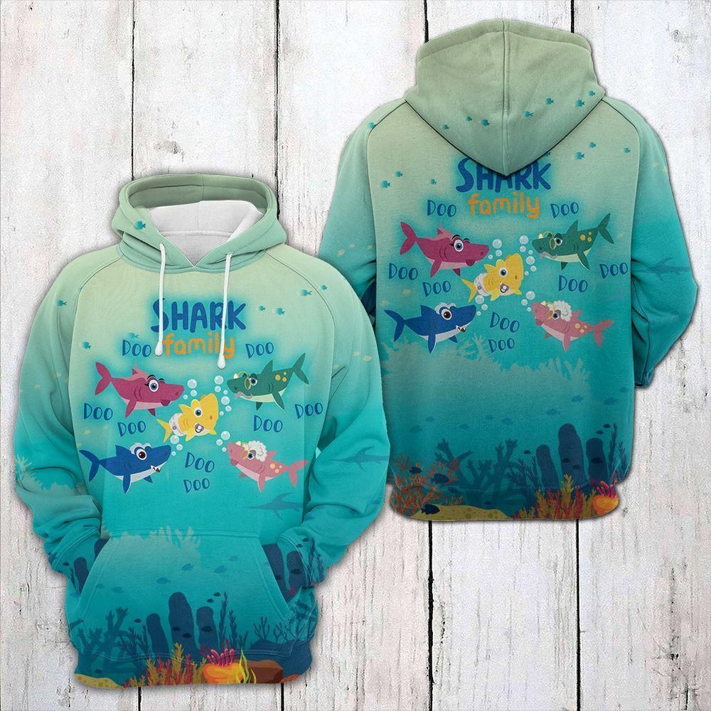 Shark Hoodie Shark Family Doo Doo Doo Under Ocean Cute Blue Hoodie Shark Week Hoodie Adult Unisex Full Print