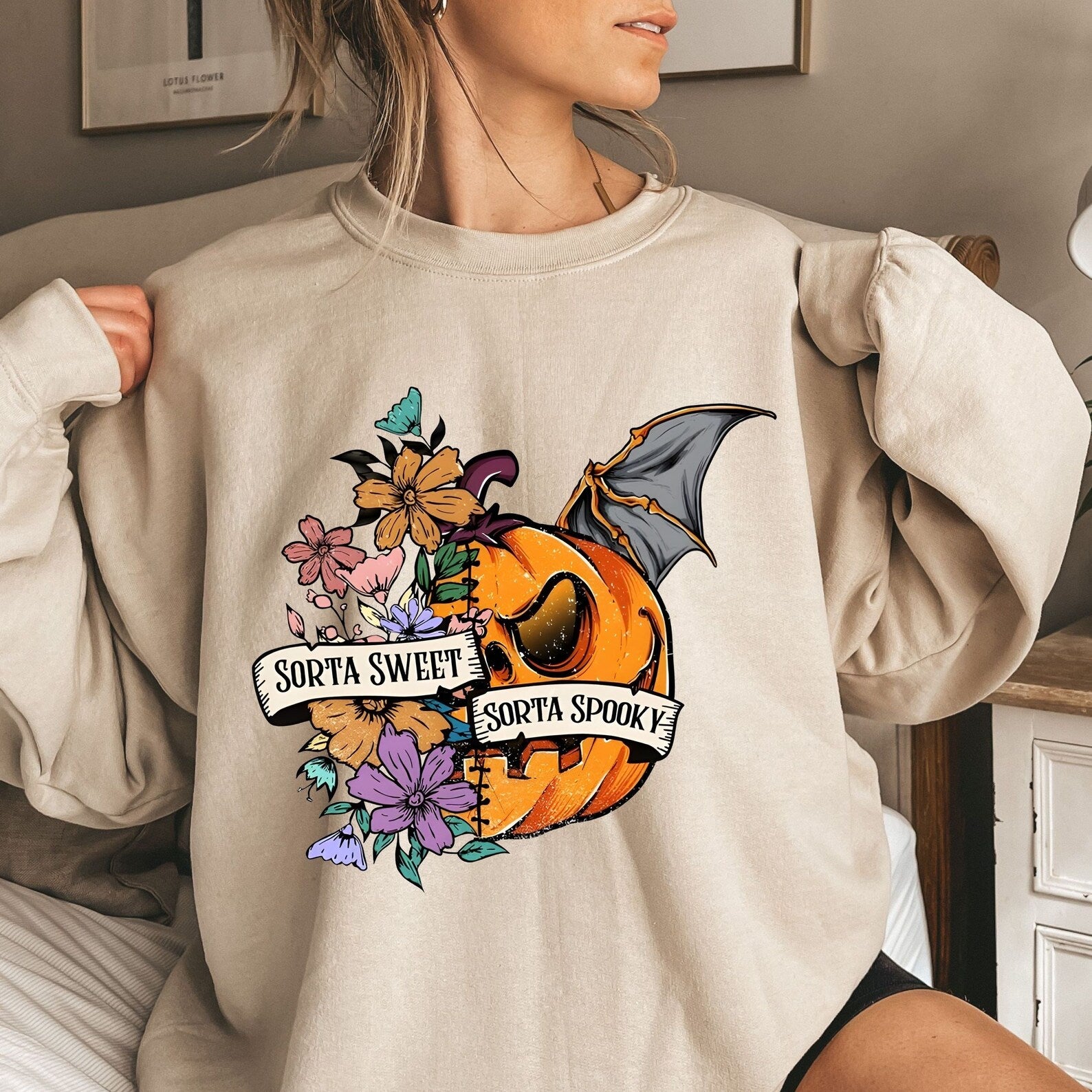 Floral Pumpkin Sweatshirt,Floral Halloween Pumpkin Sweatshirt,Happy Halloween Sweatshirt,Spooky Season  2D Crewneck Sweatshirt All Over Print Sweatshirt For Women Sweatshirt For Men