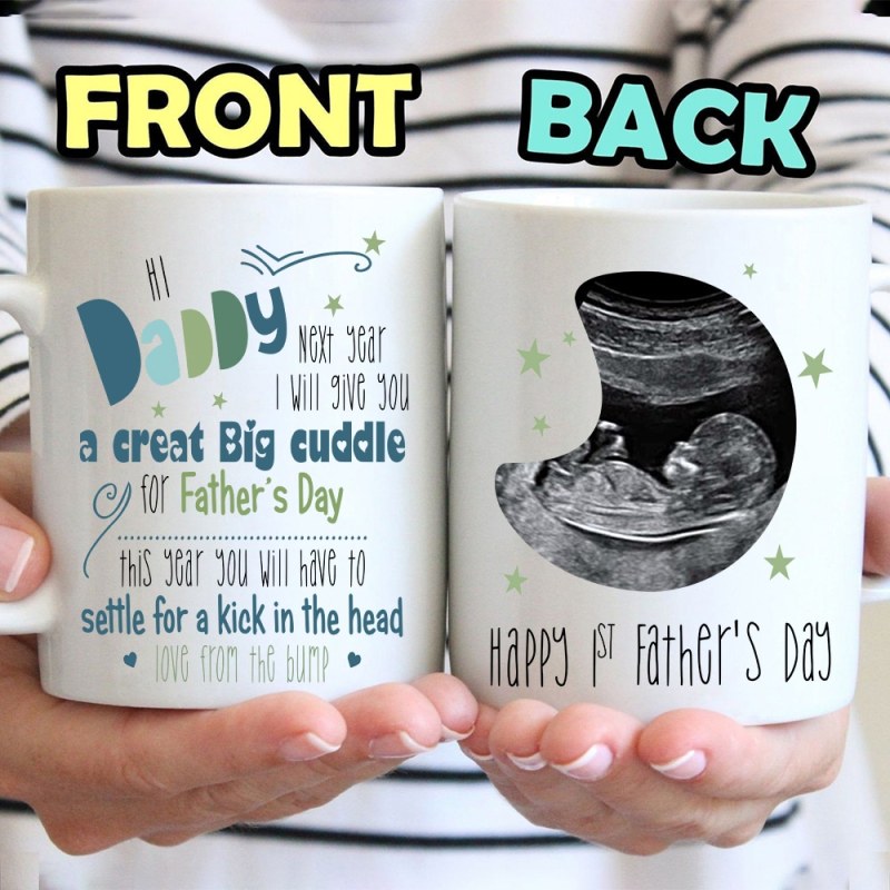 Personalized Gift For Expecting Dad Great Big Cuddle From The Bump Mug, Custom Ultrasound Sonogram Gift For New Dad To Be