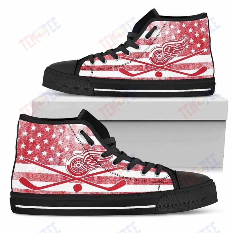 Mens Womens Detroit Red Wings High Top Shoes Flag Rugbytop Quality TMT605