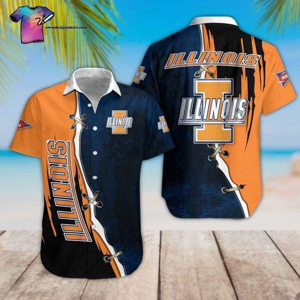 NCAA Illinois Fighting Illini Blue Orange Hawaiian Shirt