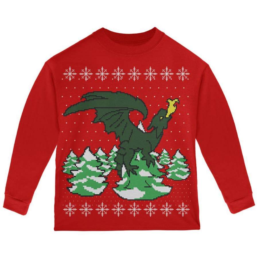 Ugly Christmas Sweater Dragon Winter Toddler Long Sleeve T Shirt