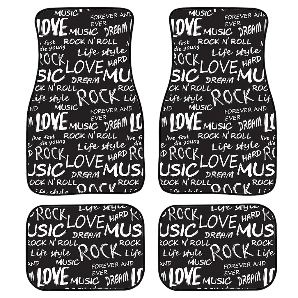 Black And White Rock And Roll Print Front And Back Car Floor Mats, Front Car Mat