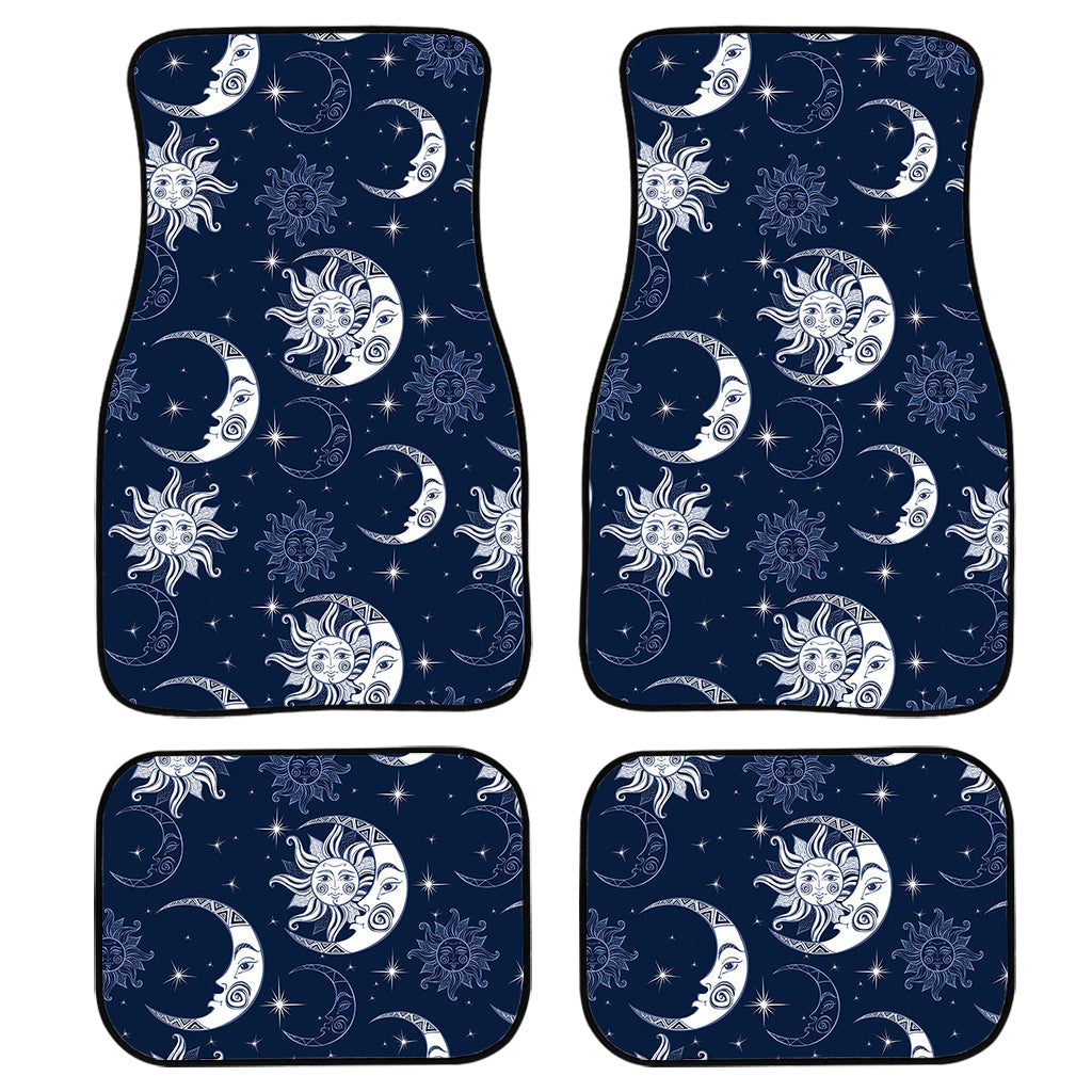 White And Blue Celestial Pattern Print Front And Back Car Floor Mats, Front Car Mat