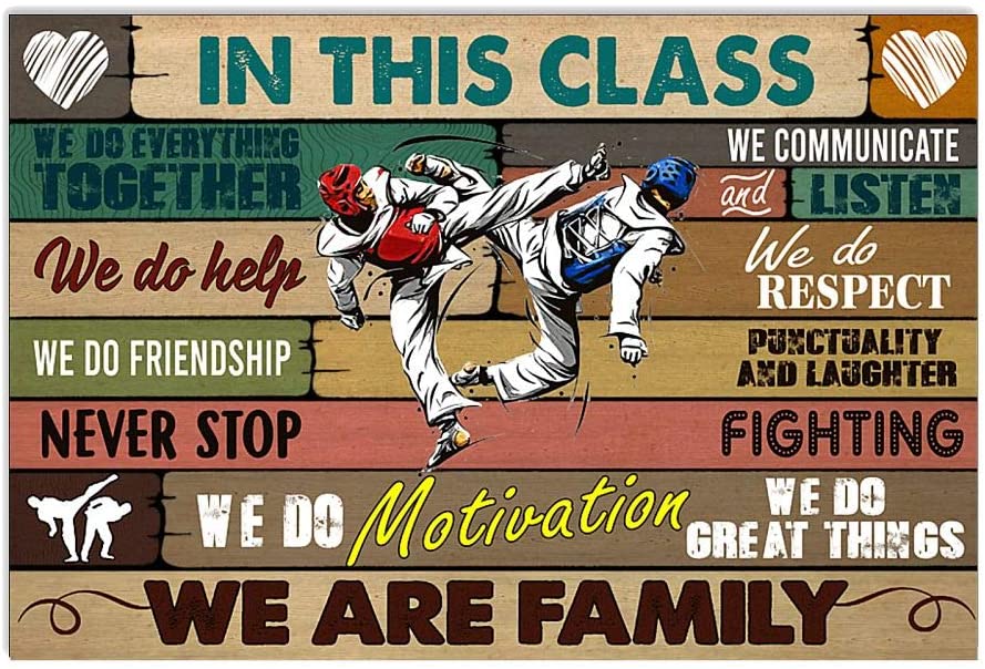 Vintage Man Taekwondo In This Class Motivation Fighting We Are Family Poster Art Print      Home Decor Gift For Men Women Family Friend On Birthday Xmas