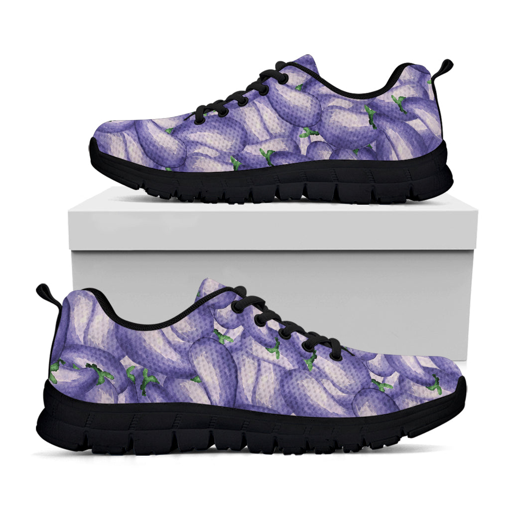 Watercolor Eggplant Print Black Sneakers