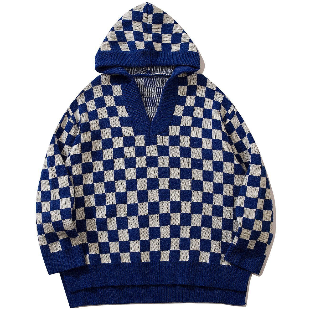 Talishko™ – Checkerboard Hooded Knit Sweater