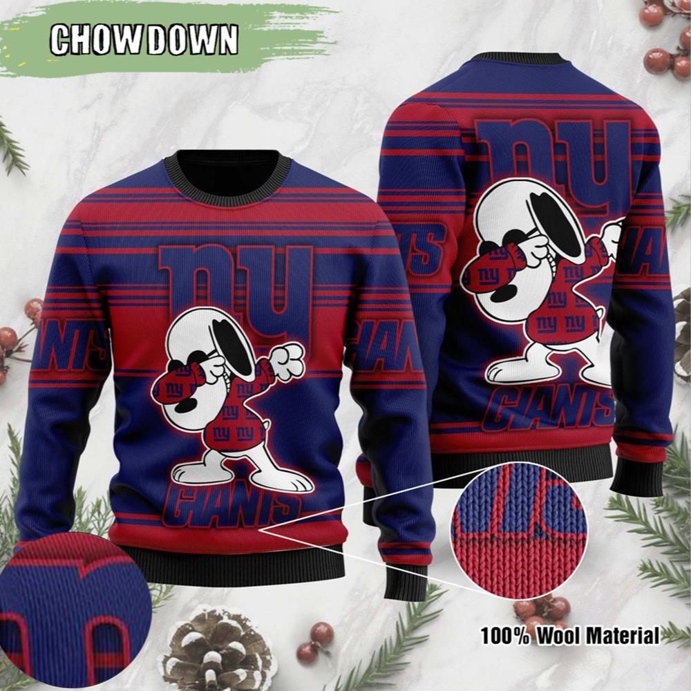 New York Giants Gift For Fan Ugly Wool Sweater Christmas Dabbing Snoopy Holiday Party