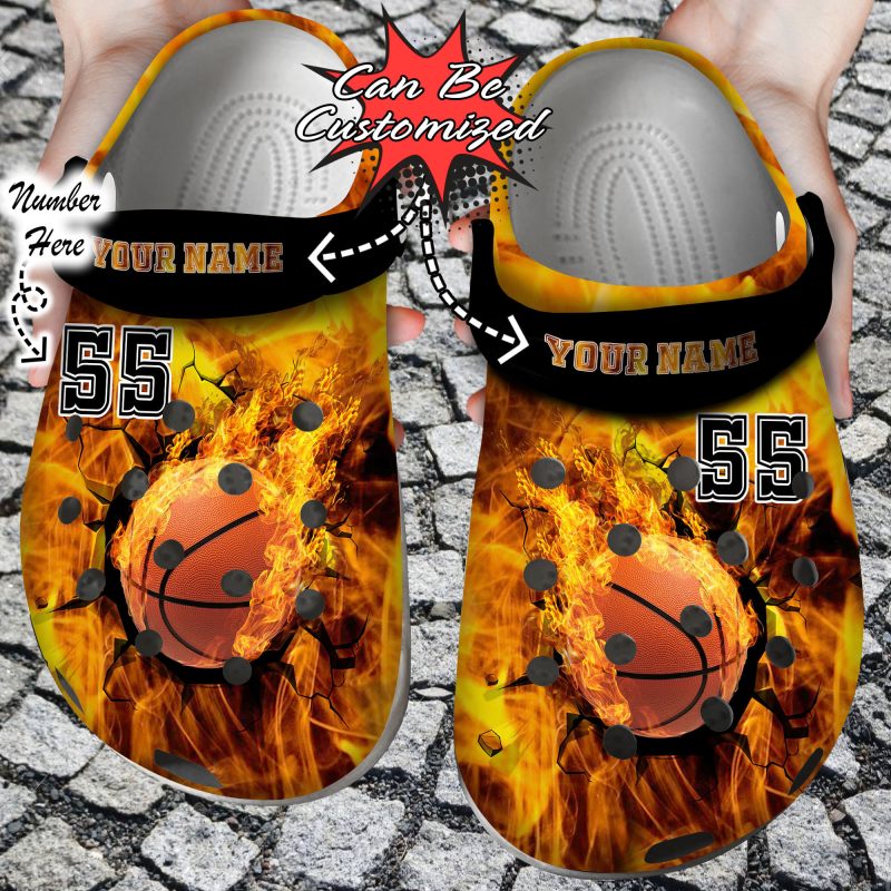 Sport Personalized Fire Basketball Crack Ball Overlays Clog Shoes