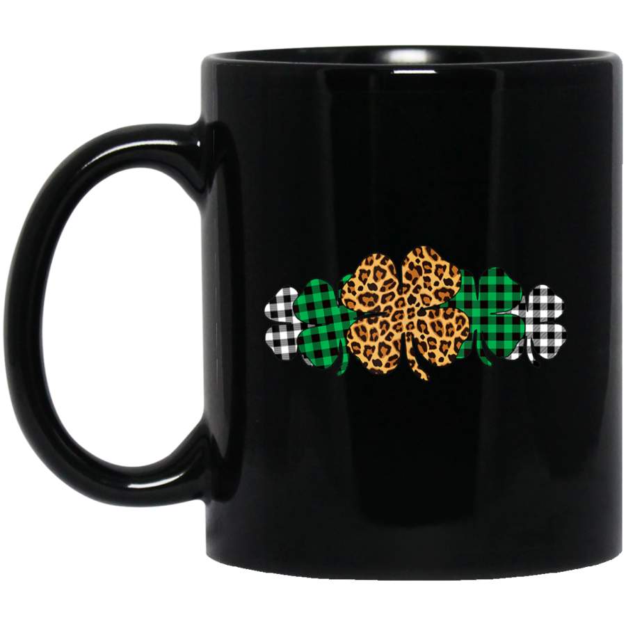 St Pattys Day Shamrocks Buffalo Plaid Leopard St Patricks Mug