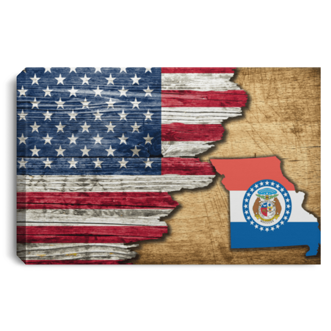 United States/Missouri Flag Ripped Effect 24X16 Inches  Landscape Canvas .75In Frame